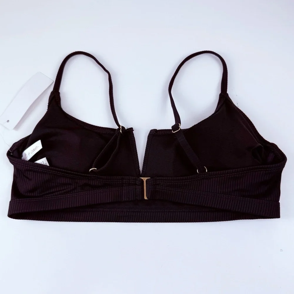 Salt + Cove Bikini Top Juniors Size Large Black Ribbed V Cut Front NWT